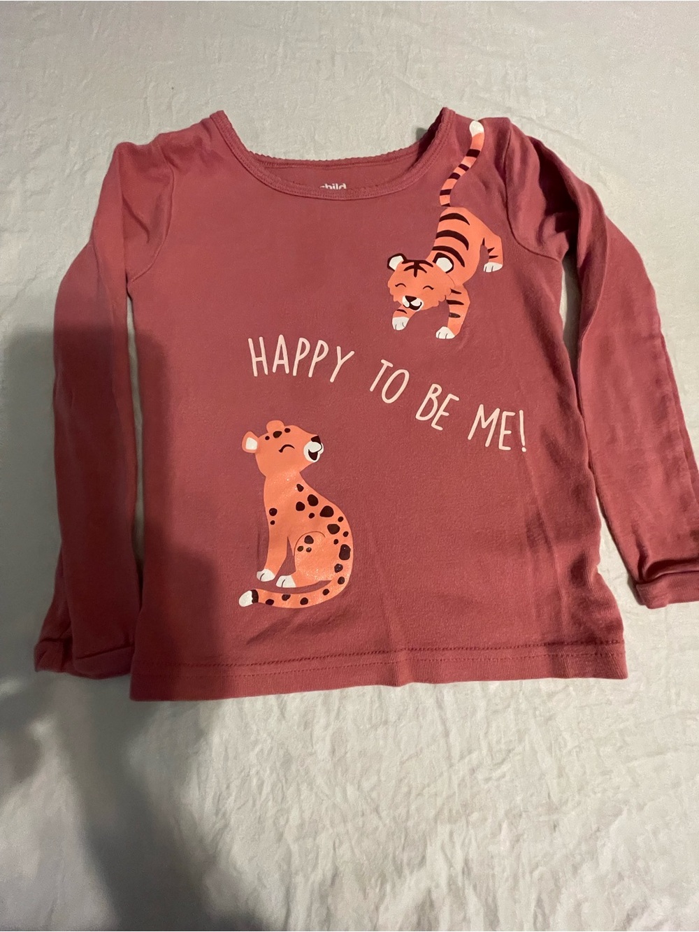child of mine Rose Pink Long Sleeve Tee with Tiger & Leopard Print